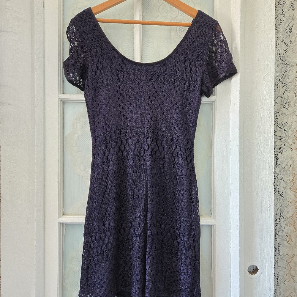 Petite Sophisticate Navy Lace Knit Dress Petite Small